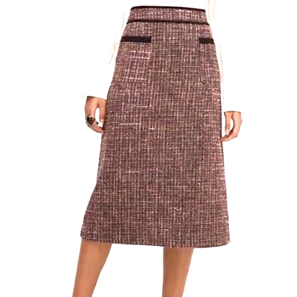 kate spade Dresses & Skirts - NWOT KATE SPADE Tweed Skirt Pink Black Metallic Gold A-Line MIdi Skirt Size 10